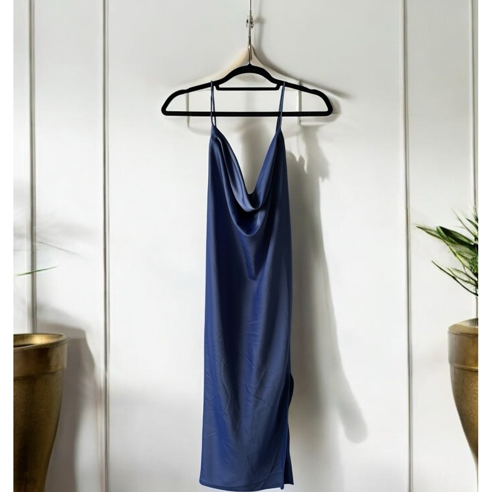 Banana Republic NEW 90s-Style Blue Size‎ Large Satin Cowl-Neck Slip Dress